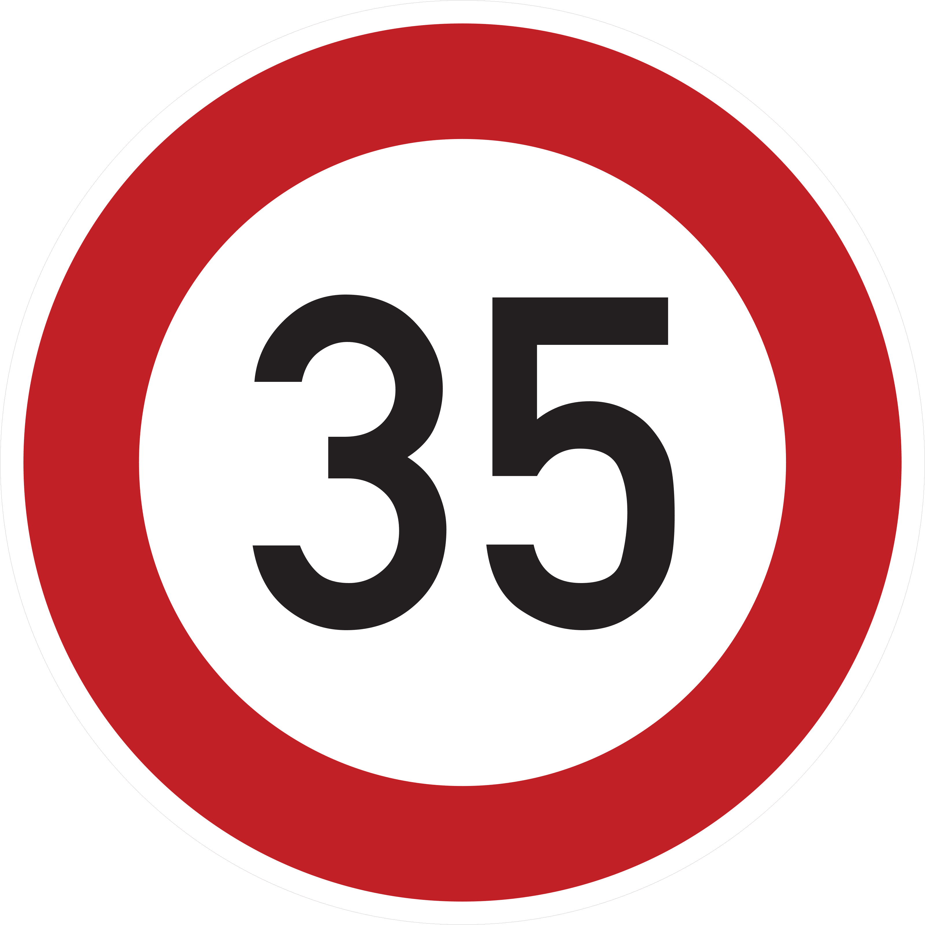 35 km/h Zulässige Höchstgeschwindigkeit (Straßenschild 35)