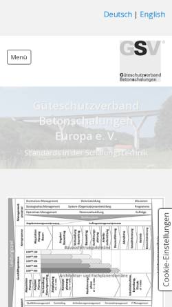 Vorschau der mobilen Webseite www.gsv-betonschalungen.de, Güteschutzverband Betonschalungen e.V.