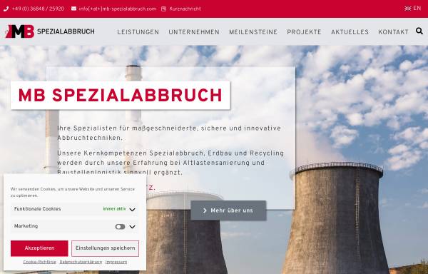 Vorschau von www.mb-abbruchtechnik.de, MB Schornstein- und Betonabbruch