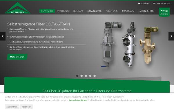 Vorschau von www.deltafilter.com, Deltafilter Filtrationssysteme GmbH