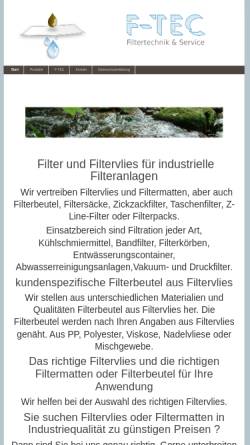 Vorschau der mobilen Webseite www.f-tec.de, F-Tec Filtertechnik+Service GmbH