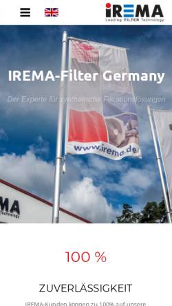 Vorschau der mobilen Webseite www.irema.de, Irema Filter GmbH