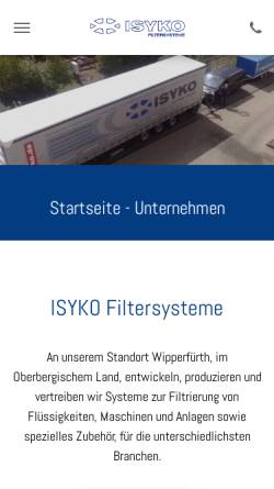 Vorschau der mobilen Webseite www.isyko.de, Isyko Industrie Systematik Koczkowski Filteranlagen und Maschinenbau
