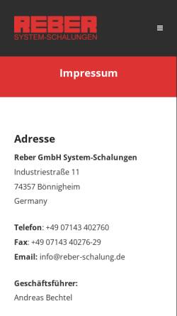 Vorschau der mobilen Webseite www.reber-schalung.de, Reber GmbH