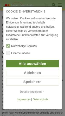 Vorschau der mobilen Webseite www.pieper-filter.de, Pieper Filter GmbH