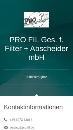 Vorschau der mobilen Webseite www.pro-fil.de, PRO FIL Gesellschaft für Filter und Abscheider mbH