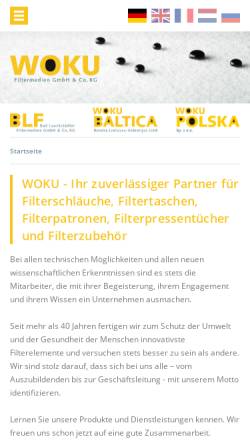 Vorschau der mobilen Webseite www.woku.de, Woku Filtermedien GmbH & Co. KG