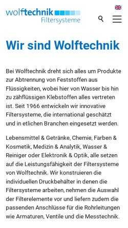 Vorschau der mobilen Webseite www.wolftechnik.de, Wolftechnik Filtersysteme GmbH