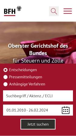 Vorschau der mobilen Webseite www.bundesfinanzhof.de, Bundesfinanzhof