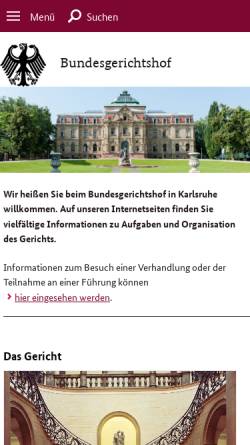 Vorschau der mobilen Webseite www.bundesgerichtshof.de, Bundesgerichtshof