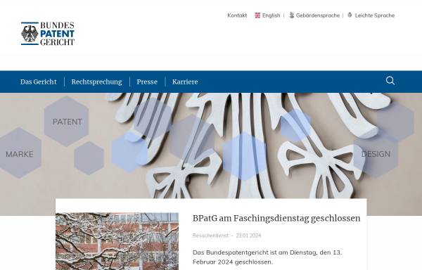 Vorschau von www.bundespatentgericht.de, Bundespatentgericht