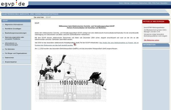 Vorschau von www.egvp.de, Elektronisches Gerichts- und Verwaltungspostfach