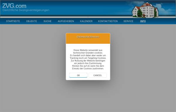 Vorschau von www.zvg.com, Zwangsversteigerungen deutscher und österreichischer Gerichte