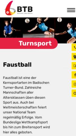 Vorschau der mobilen Webseite www.btb-faustball.de, Badischer Turnerbund - Faustball