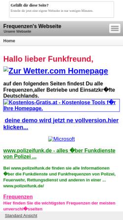 Vorschau der mobilen Webseite frequenzen.beepworld.de, Scannerfrequenzen Deutschland