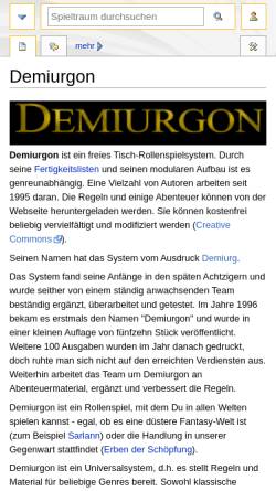 Vorschau der mobilen Webseite wiki.thku.de, Demiurgon