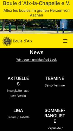 Vorschau der mobilen Webseite www.boule-aachen.de, Boule ´d Aix la Chapelle e.V.