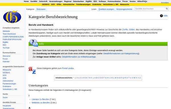 Vorschau von wiki-de.genealogy.net, GenWiki - Berufsbezeichnungen für die Familienforschung