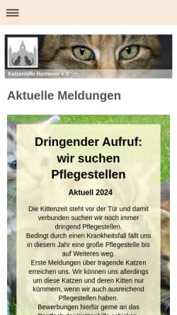Vorschau der mobilen Webseite www.katzenhilfehannover.de, Katzenhilfe Hannover e.V.