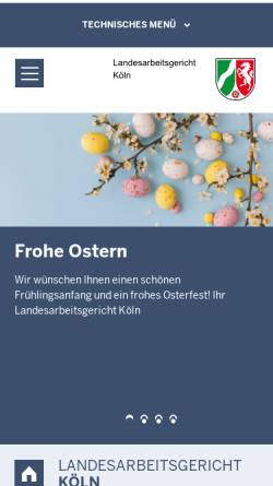 Vorschau der mobilen Webseite www.lag-koeln.nrw.de, Landesarbeitsgericht Köln, Nordrhein-Westfalen