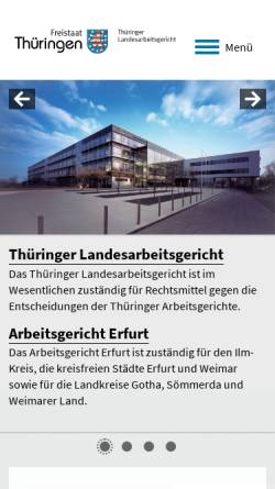 Vorschau der mobilen Webseite landesarbeitsgericht.thueringen.de, Die Thüringer Arbeitsgerichtsbarkeit