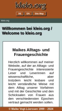 Vorschau der mobilen Webseite www.kleio.org, Maikes Frauen- und Alltagsgeschichte