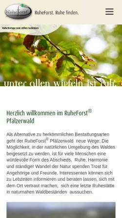 Vorschau der mobilen Webseite www.ruheforst-pfaelzerwald.de, Ruheforst Pfälzerwald