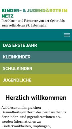 Vorschau der mobilen Webseite www.kinderaerzte-im-netz.de, Kinder- und Jugendärzte im Netz