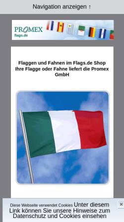 Vorschau der mobilen Webseite www.flags.de, Promex GmbH