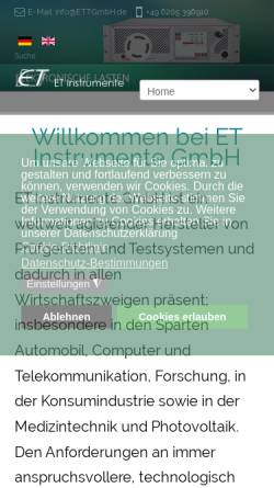 Vorschau der mobilen Webseite www.ettgmbh.de, ET Testsysteme GmbH