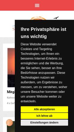 Vorschau der mobilen Webseite www.sonnenuntergang.de, Berechnung von Sonnenaufgang und Sonnenuntergang