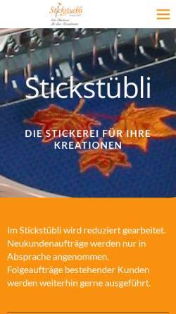 Vorschau der mobilen Webseite www.stickstuebli.ch, Ursula Häni