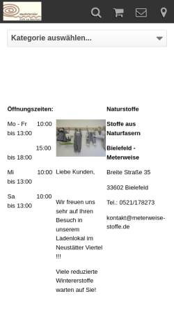 Vorschau der mobilen Webseite www.meterweise-stoffe.de, meterweise - Stoffe aus Naturfasern, Anja Wehmeier