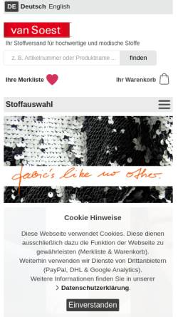Vorschau der mobilen Webseite www.fine-fashion.com, Van Soest Fine Fashion Fabrics