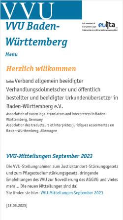 Vorschau der mobilen Webseite www.vvu-bw.de, Landesverband der Verhandlungsdolmetscher und Urkundenübersetzer