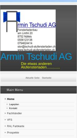 Vorschau der mobilen Webseite www.tschudi-alufensterladen.ch, Armin Tschudi AG