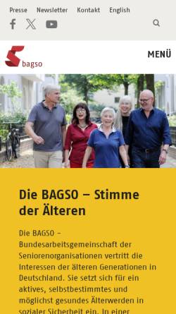 Vorschau der mobilen Webseite www.bagso.de, Bundesarbeitsgemeinschaft der Seniorenorganisationen (BAGSO) e.V.