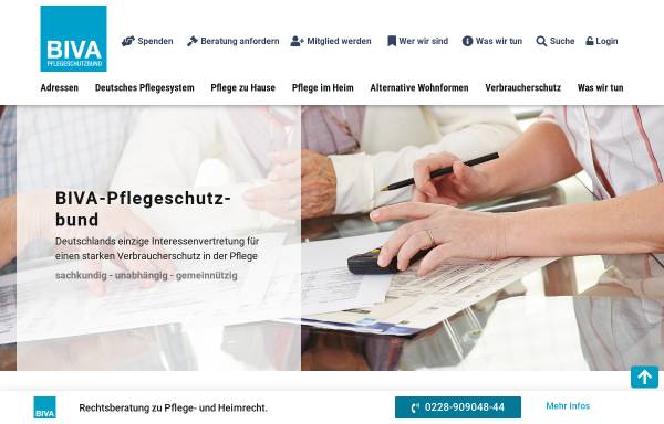 Vorschau von www.biva.de, Bundesinteressenvertretung für alte und pflegebetroffene Menschen e.V. (BIVA)