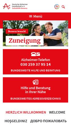 Vorschau der mobilen Webseite www.deutsche-alzheimer.de, Deutsche Alzheimer Gesellschaft e.V.
