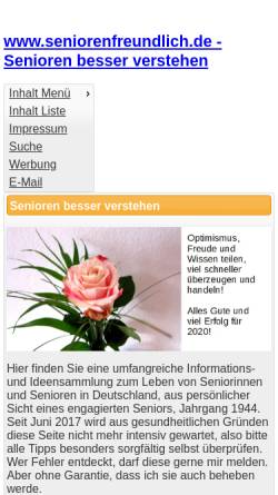 Vorschau der mobilen Webseite www.seniorenfreundlich.de, Seniorenfreundliche Produkte und Dienstleistungen in Deutschland