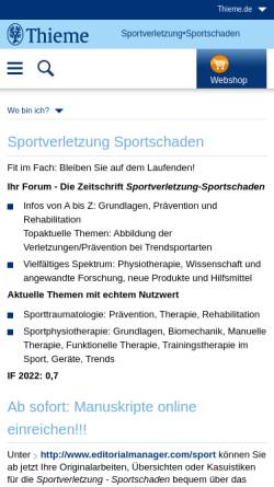 Vorschau der mobilen Webseite www.thieme.de, Thieme : Sportverletzung - Sportschaden : Eingangsseite