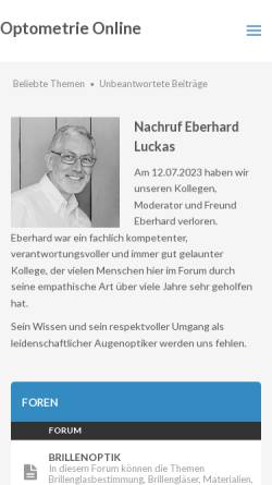 Vorschau der mobilen Webseite optometrieonline.de, Optometrie Online