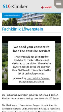 Vorschau der mobilen Webseite www.klinik-loewenstein.de, Klinik Löwenstein