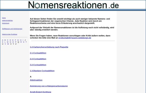 Vorschau von www.namensreaktionen.de, Namensreaktionen der organischen Chemie