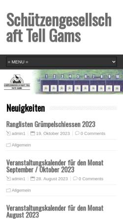 Vorschau der mobilen Webseite www.tellgams.ch, Schützengesellschaft Tell Gams