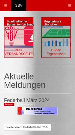 Vorschau der mobilen Webseite www.sbv-online.de, Saarländischer Badmintonverband