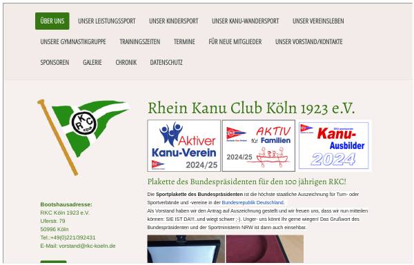Vorschau von www.rkc-koeln.de, Vereinsseite des Rhein-Kanu-Clubs Köln 1923 e.V.