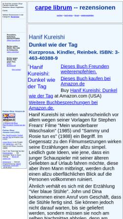 Vorschau der mobilen Webseite rezensionen.literaturwelt.de, Hanif Kureishi: Dunkel wie der Tag