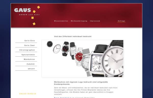 Vorschau von www.gaus-werbeuhren.de, Gaus Uhren-Vertrieb