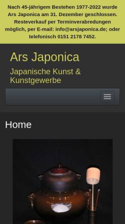 Vorschau der mobilen Webseite arsjaponica.de, Ars Japonica, Mizuki Wildenhahn
